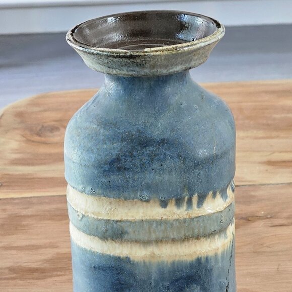source unknowm Other - Drip glaze, blue, tan & grey layered Handcrafted studio art pottery vase